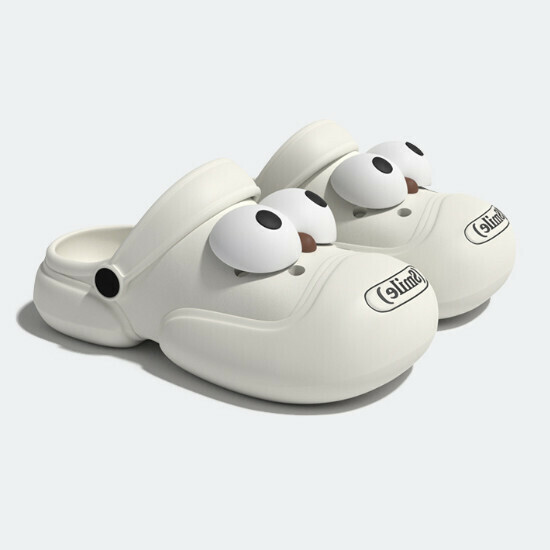 Hot selling thick-soled two-hole pierced sandals [milk white + big eyes] [size 36-43] (please contact customer service to confirm the delivery size after placing the order)