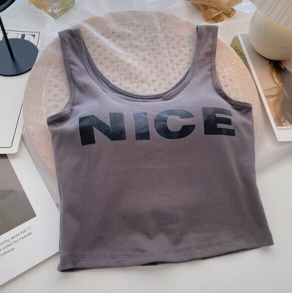 Short vest with chest pad with printed letters (dark gray) [one size]