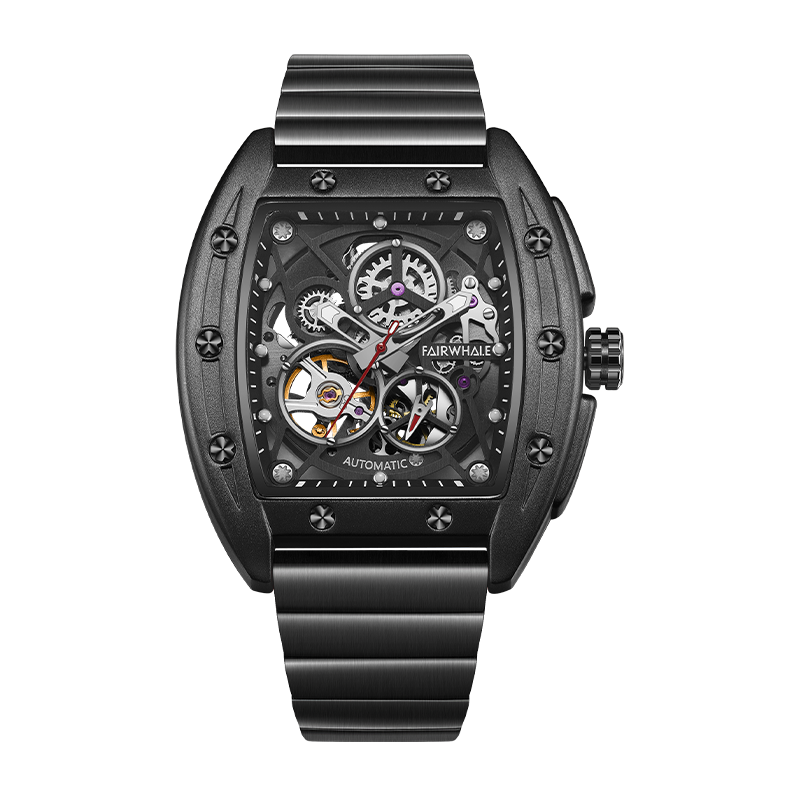 【Mark Fairwhale 馬克菲爾】FW-6180-S 酒桶型 雙面鏤空 高雅 時尚 機械 手錶 -