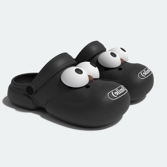 Hot selling thick-soled two-hole pierced sandals [carbon black + big eyes] [size 36-45] (please contact customer service to confirm the delivery size after placing the order)