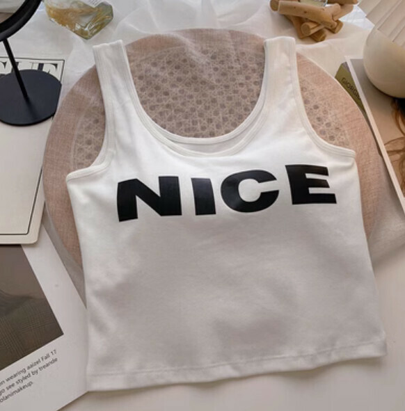 Printed letter short vest with chest pad (white) [one size]