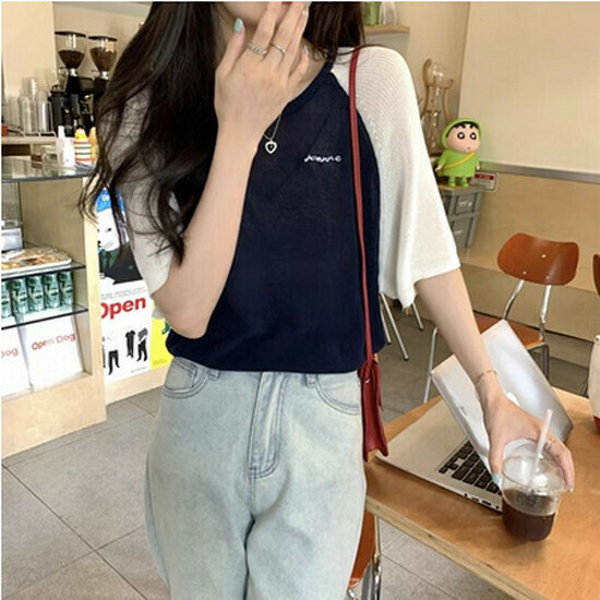 熱賣針織短袖【藏藍色】【S-L碼】（下單後請聯絡客服確認發貨尺碼）