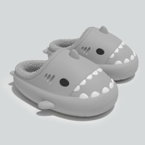 Hot selling shark style warm and waterproof cartoon cotton shoes [grey] [size 36-41] (please contact customer service to confirm the delivery size after placing the order)