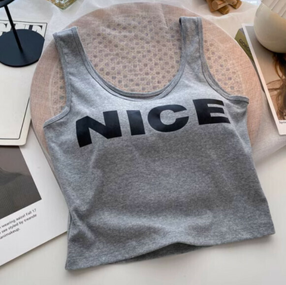 Printed letter short vest with chest pad (light gray) [one size]