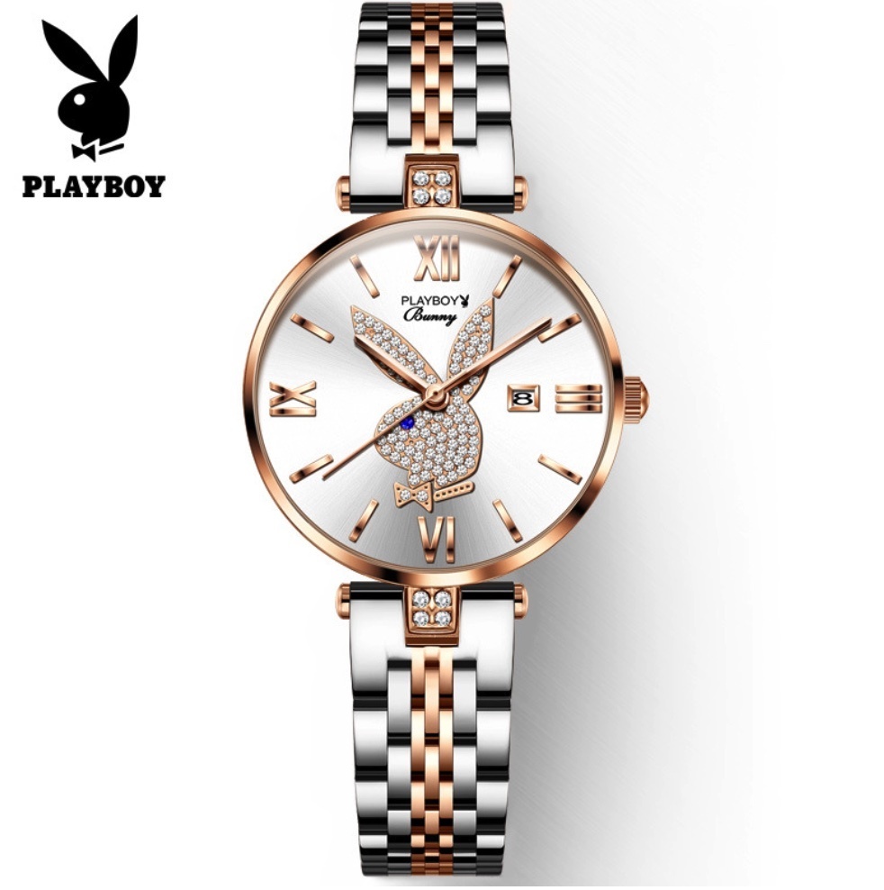 Hot Selling PLAYBOY Women's Watch (Rose Gold Diamond Face Between Steel Bands for Women)