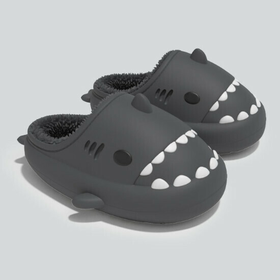 Hot Selling Shark Style Warm and Waterproof Cartoon Cotton Shoes [Far Mountain Gray] [Size 36-45] (Please contact customer service to confirm the delivery size after placing the order)