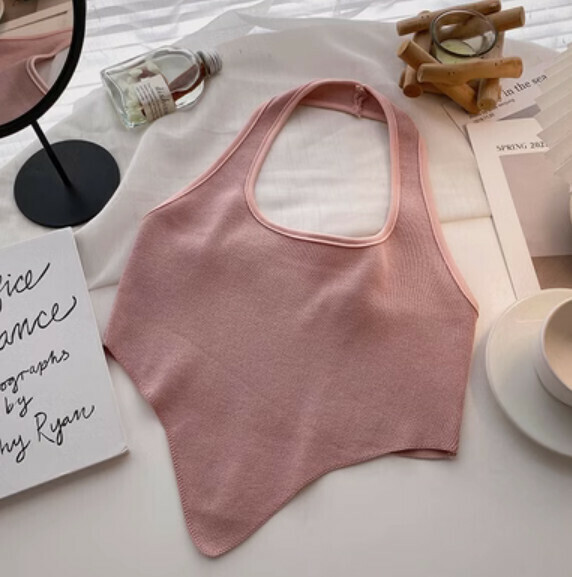 Summer halterneck slim short vest (pink) [one size]