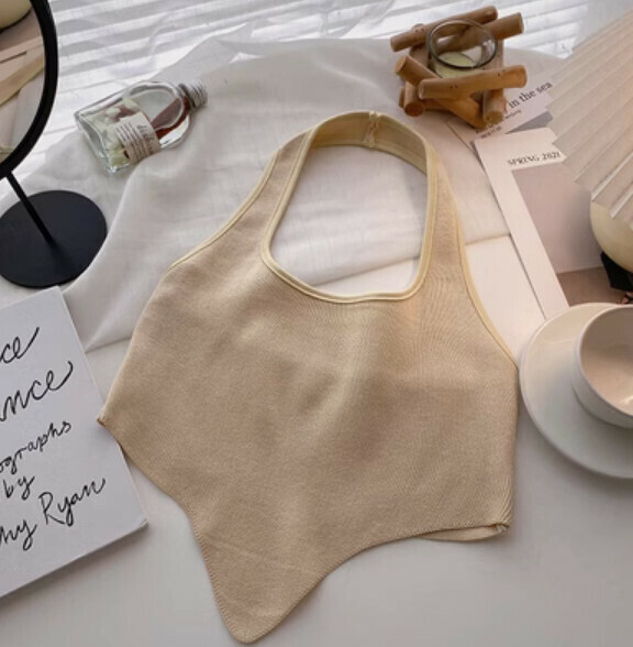 Summer halterneck slim short vest (apricot) [one size]