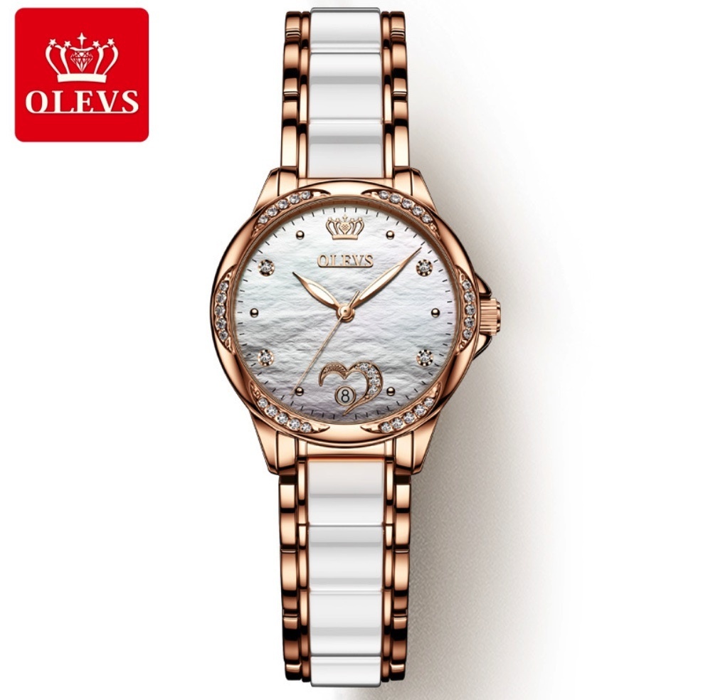 Hot selling Oris ceramic chain diamond mechanical watch women's watch (ceramic with rose shell and white face for women)