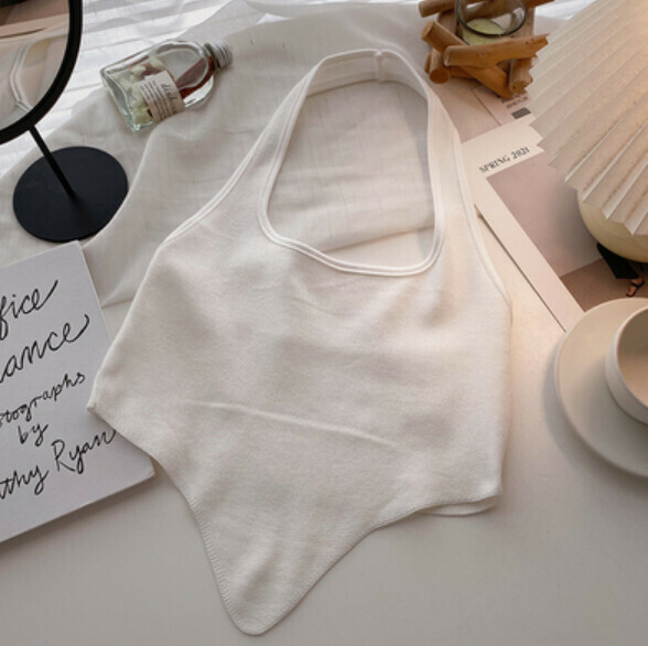 Summer halterneck slim short vest (white) [one size]
