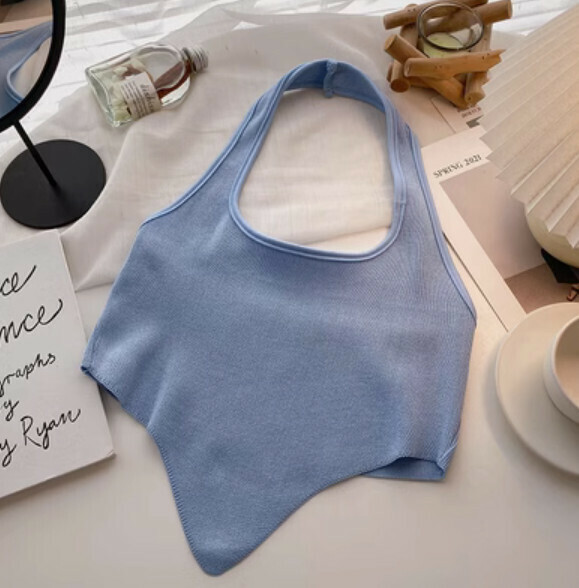 Summer halterneck slim short vest (blue) [one size]
