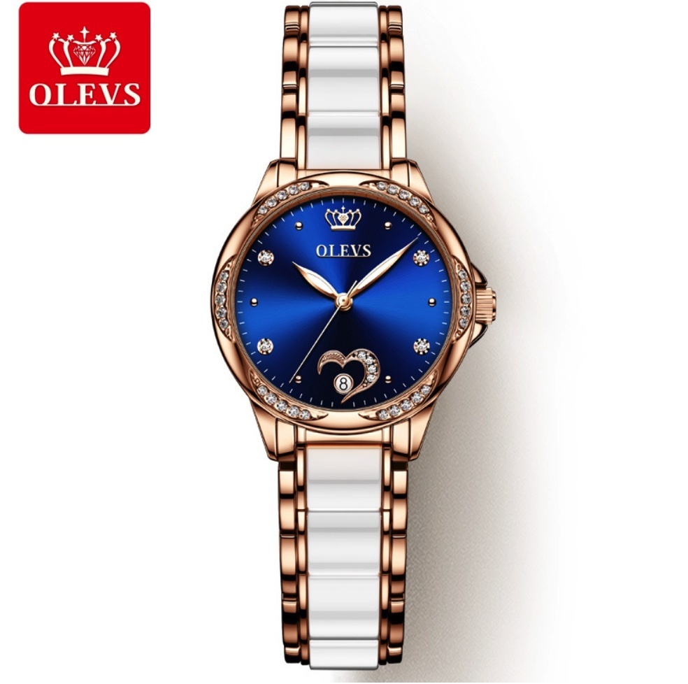 Hot Selling Oris Ceramic Chain Diamond Mechanical Watch Women's Watch (Ceramic Belt Rose Shell Blue Face Women's Watch)