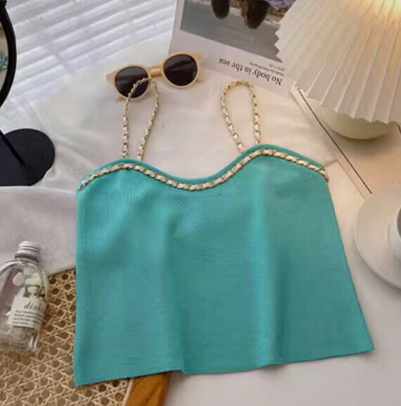 Bright silk V-neck sleeveless short knitted vest (green) [one size]