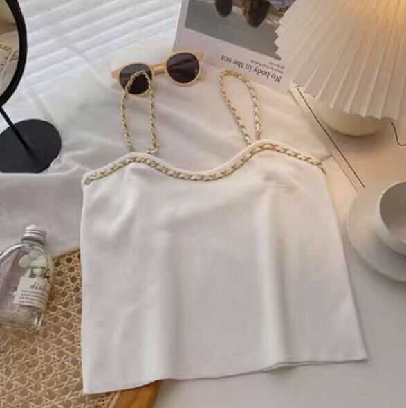 Bright silk V-neck sleeveless short knitted vest (white) [one size]