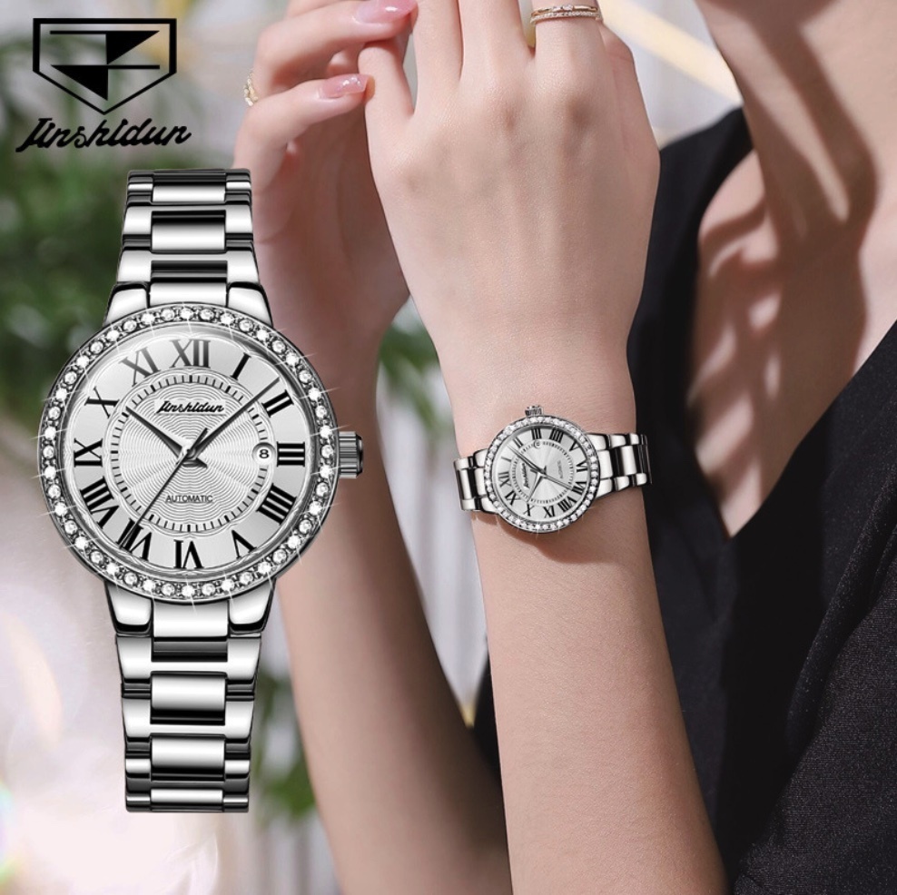 Hot Selling Gold Shield Mechanical Watch Women's Watch (Steel Strap White Women's)