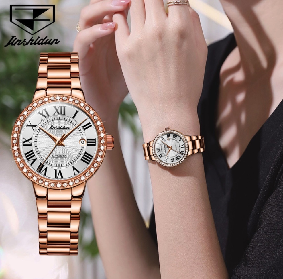 Hot Selling Gold Shield Mechanical Watch Women's Watch (Steel Belt Rose White Women's)
