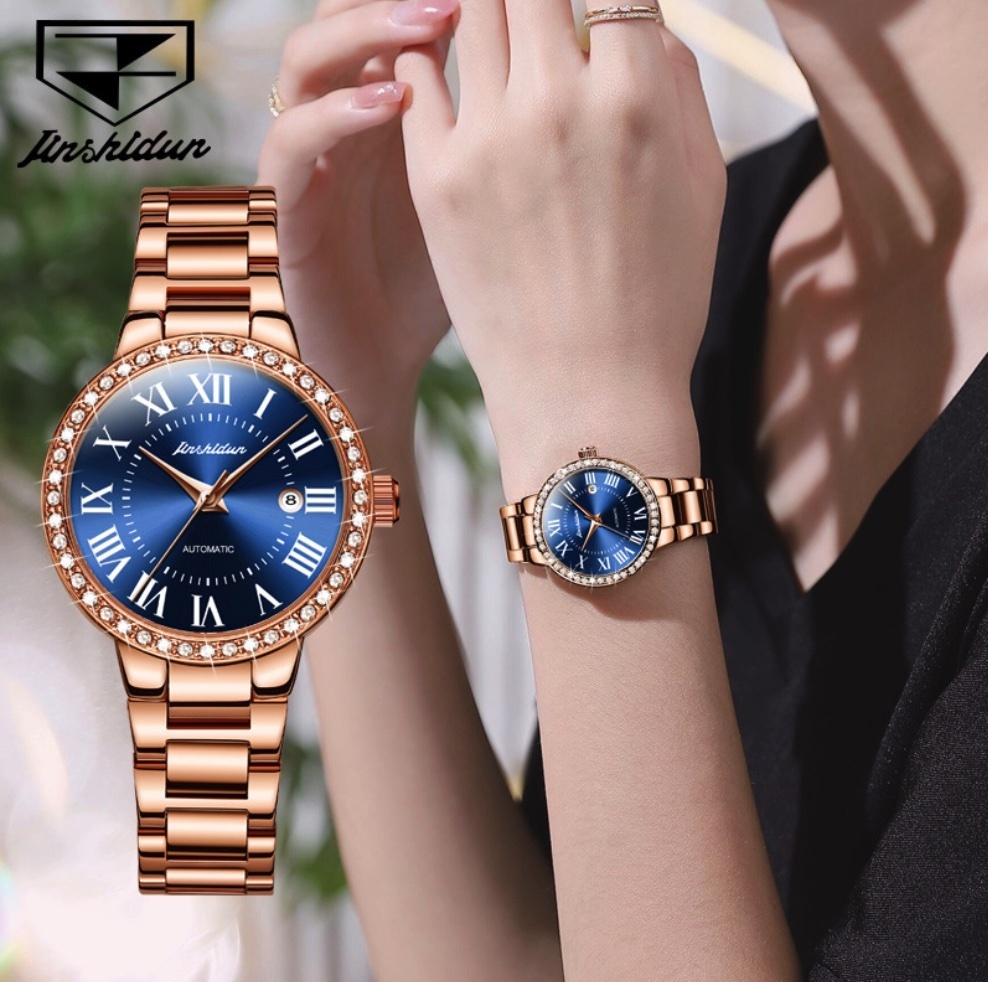 Hot Selling Gold Shield Mechanical Watch Women's Watch (Steel Strap Rose Blue Women's)