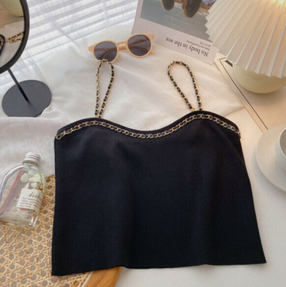 Bright silk V-neck sleeveless short knitted vest (black) [one size]