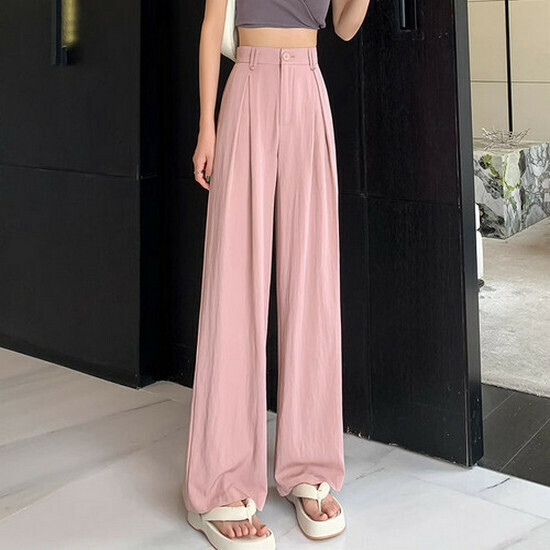 Hot Selling High Waisted Drapey Wide Leg Pants [Pink Extra Long] [S-2XL] (please contact customer service to confirm the delivery size after placing the order)