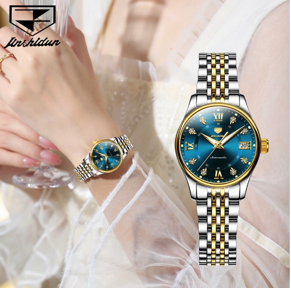 Hot selling goldshield waterproof mechanical watch waterproof ladies watch (blue lady between steel bands)