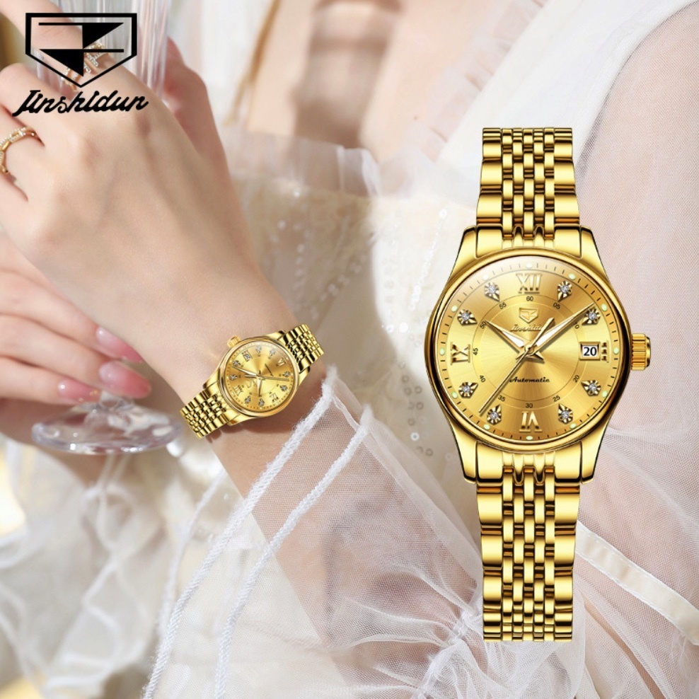 Hot selling goldshield waterproof mechanical watch waterproof ladies watch (steel band full gold for women)
