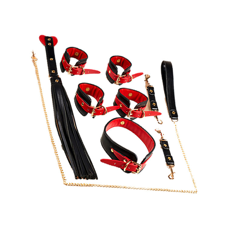SM女王高級皮革紅黑撞色4件捆綁套組