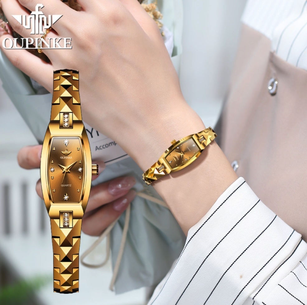Hot Selling European Pincus Quartz Watch Bracelet Type Simple Waterproof Women's Watch (Steel Strap Full Gold Women's)