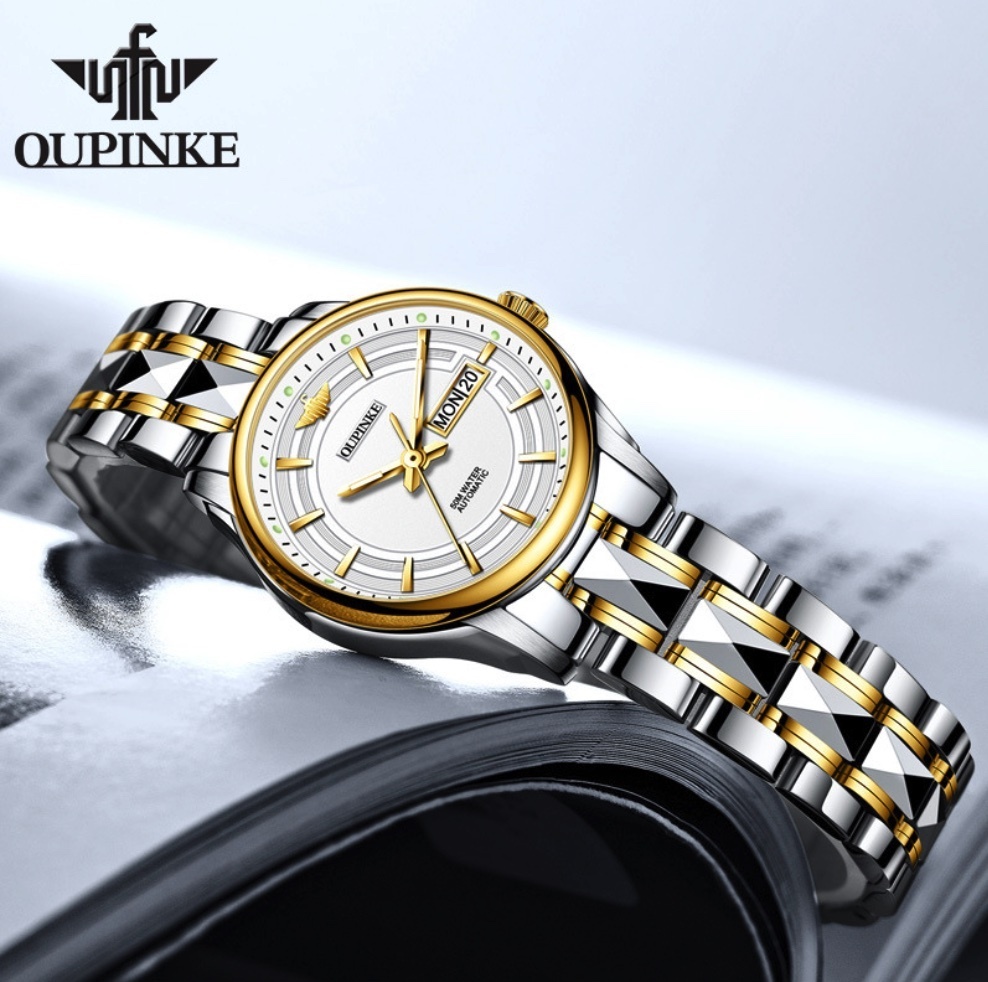 Hot Selling European Pink Fully Automatic Mechanical Watch Ladies Watch (White Female Between Steel Bands)