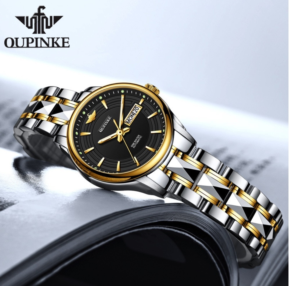 Hot Selling European Pink Fully Automatic Mechanical Watch Ladies Watch (Black Female Between Steel Bands)