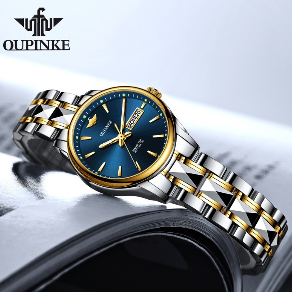 Hot Selling European Pincus Fully Automatic Mechanical Watch Women's Watch (Blue Girl Between Steel Bands)