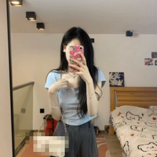 熱賣方領魚骨短袖T恤【霧霾藍】【S-L碼】(下單後請聯絡客服確認發貨尺碼)