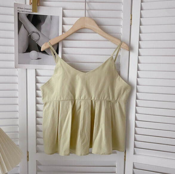Pleated cropped camisoles (green) [one size]