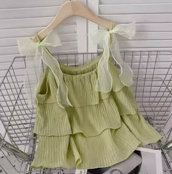 Mesh bow tie crew neck vest (green) [one size]