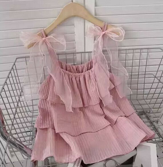 Mesh Bow Tie Crew Neck Vest (Pink) [One Size]