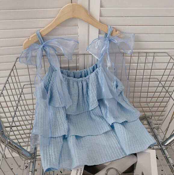 Mesh bow tie crew neck vest (blue) [one size]