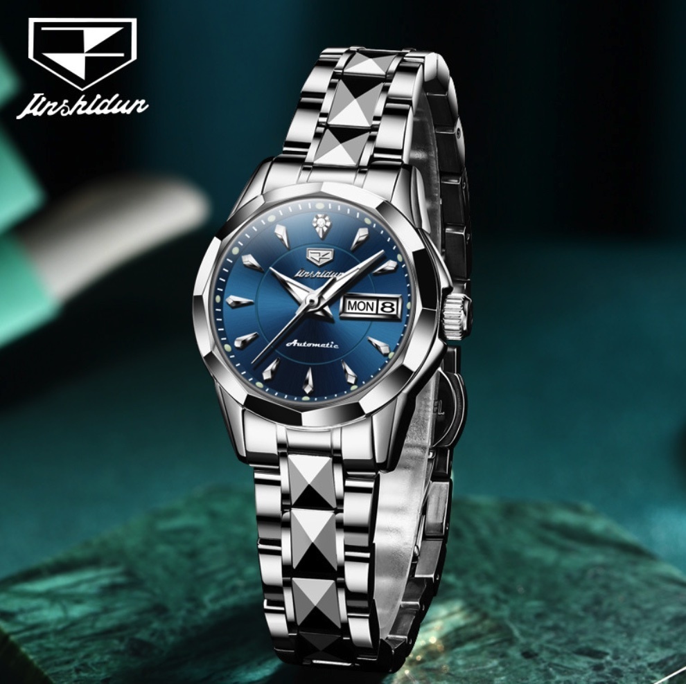 Hot Selling Jinshi Shield Simple Mechanical Watch Waterproof Ladies Watch (Steel Strap Original Blue Women's Mechanical)
