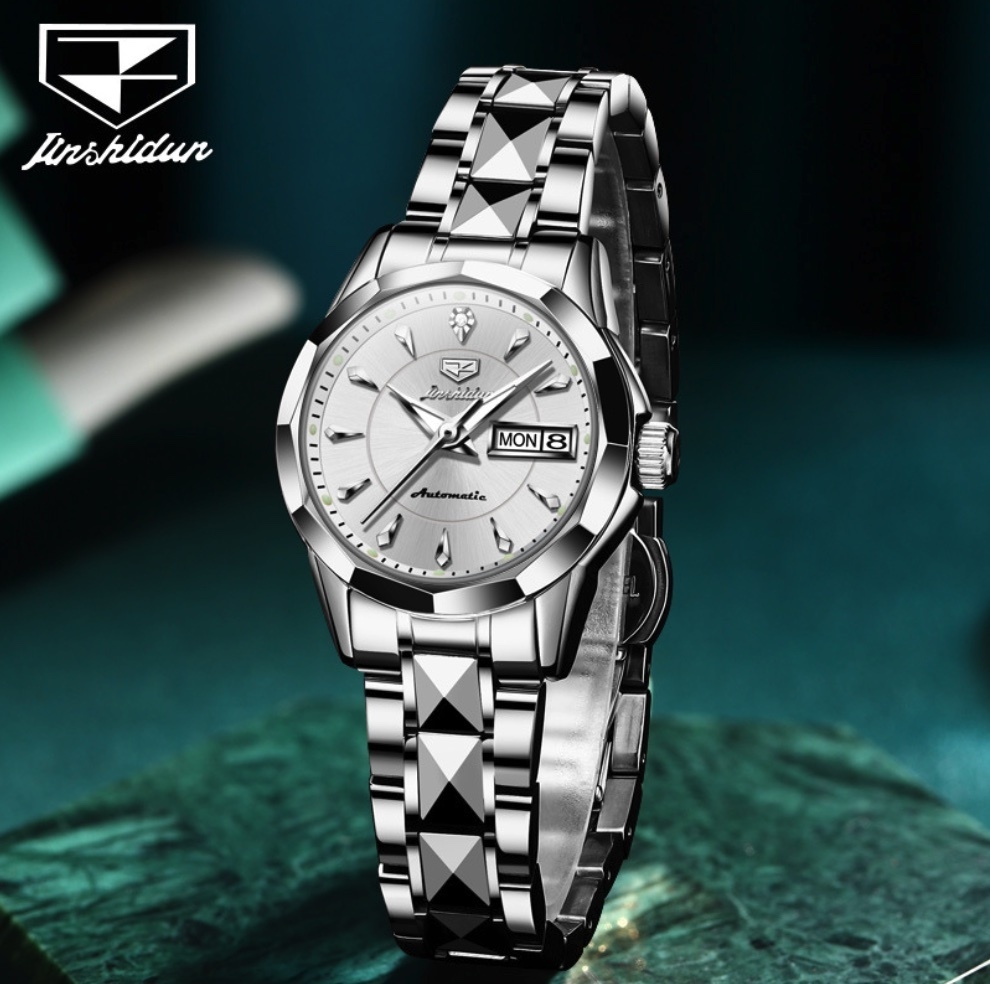 Hot Selling Jinshi Shield Simple Mechanical Watch Waterproof Ladies Watch (Steel Strap White Women's Mechanical)