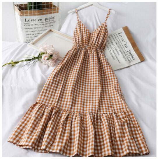 Elasticated waist midi dress (orange) (one size)