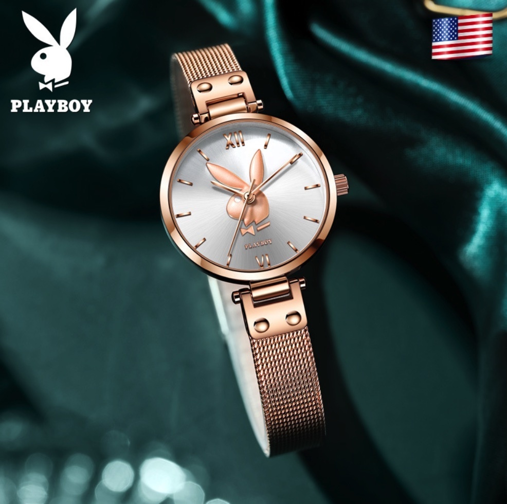 Hot Selling PLAYBOY Women's Watch (Mesh Belt Rose Shell White Face Women)