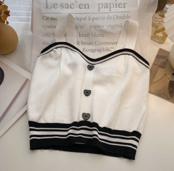 Summer Love Button Cropped Knitted Vest (White) [One Size]