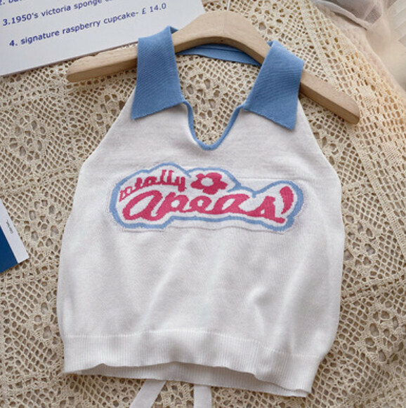 Summer knitted halterneck vest (white) [one size]