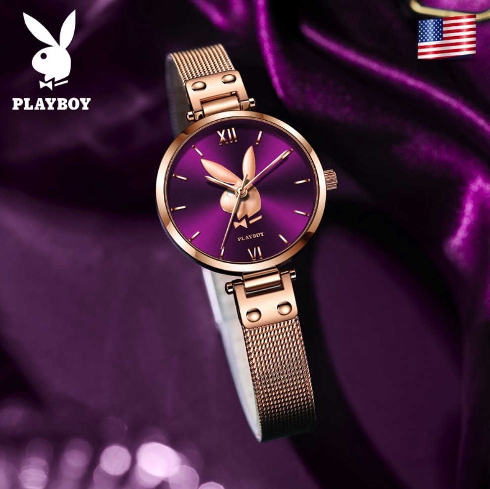 Hot selling PLAYBOY women's watch (mesh belt, rose shell, purple face for women)