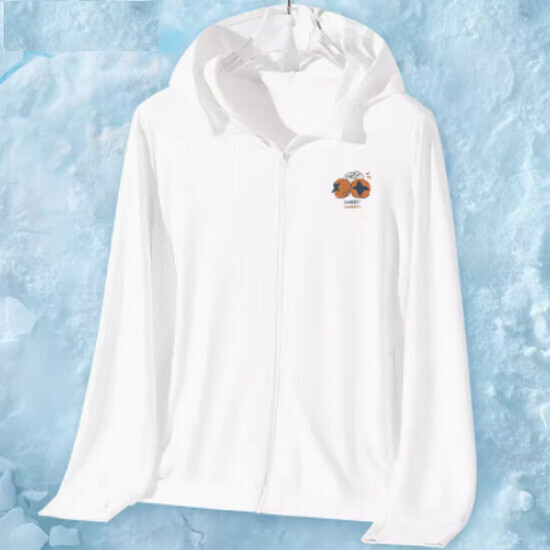Hot Selling Ice Silk Breathable Sun Protection Clothing [White (Hi Persimmon Chest Label) [S-2XL Size] (Please contact customer service to confirm the delivery size after placing the order)