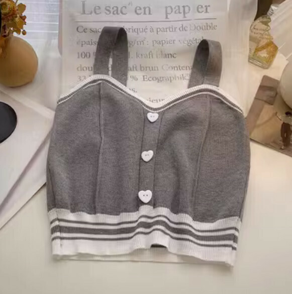 Summer Love Button Cropped Knitted Vest (Gray) [One Size]