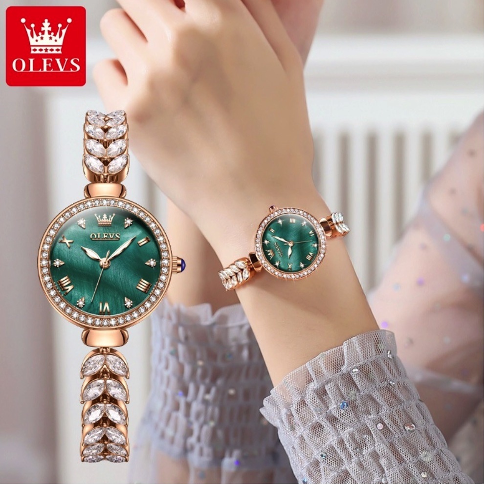 Hot Selling Oris Light Luxury Bracelet Quartz Watch Women's Watch (Steel Belt Rose Green Women's)