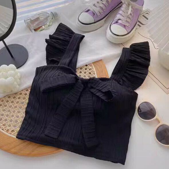 Bow tie small fly cuff chest padded vest (black) [one size]