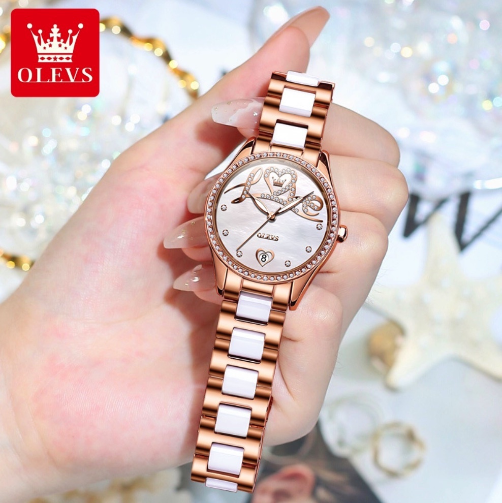 Hot selling Oris ceramic women's watch (ceramic with rose shell and white face for women)