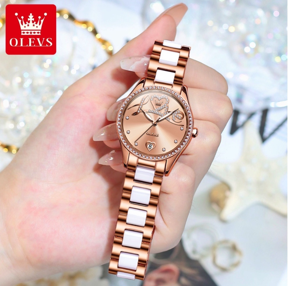 Hot selling Oris ceramic women's watch (ceramic with rose gold face for women)