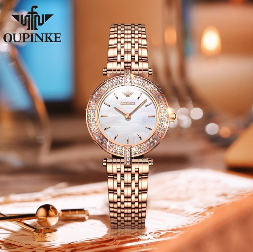 Hot selling European Pincus diamond-set English watch for women (steel band, rose gold, white face, women's watch)