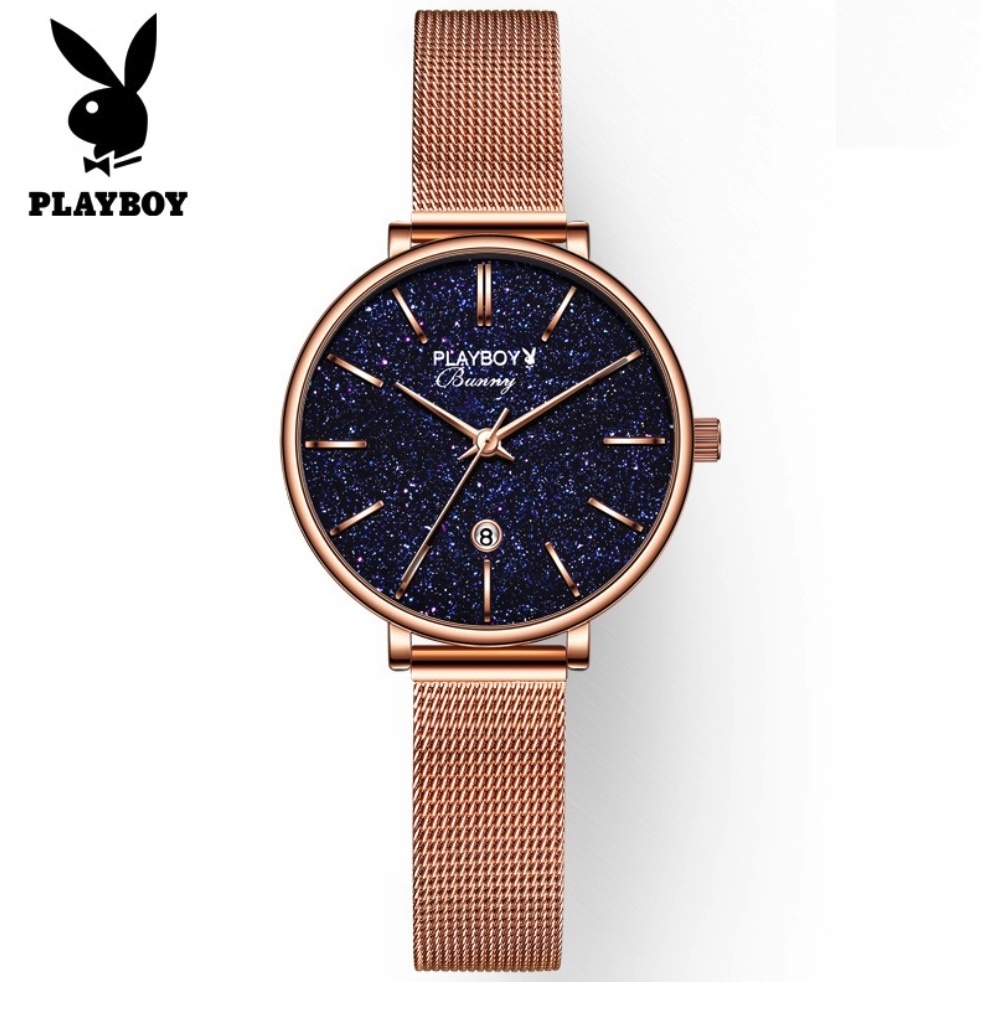 Hot Selling PLAYBOY Quartz Watch Women's Watch (Rose Net Rose Shell Dark Side Women)